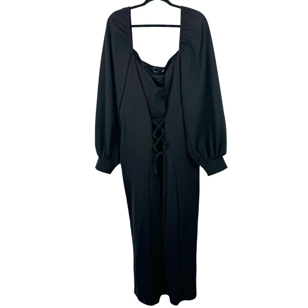 ASOS CURVE Plus Size 22 Black Lace Up Corset Midi Dress Sweetheart Neck Long LBD